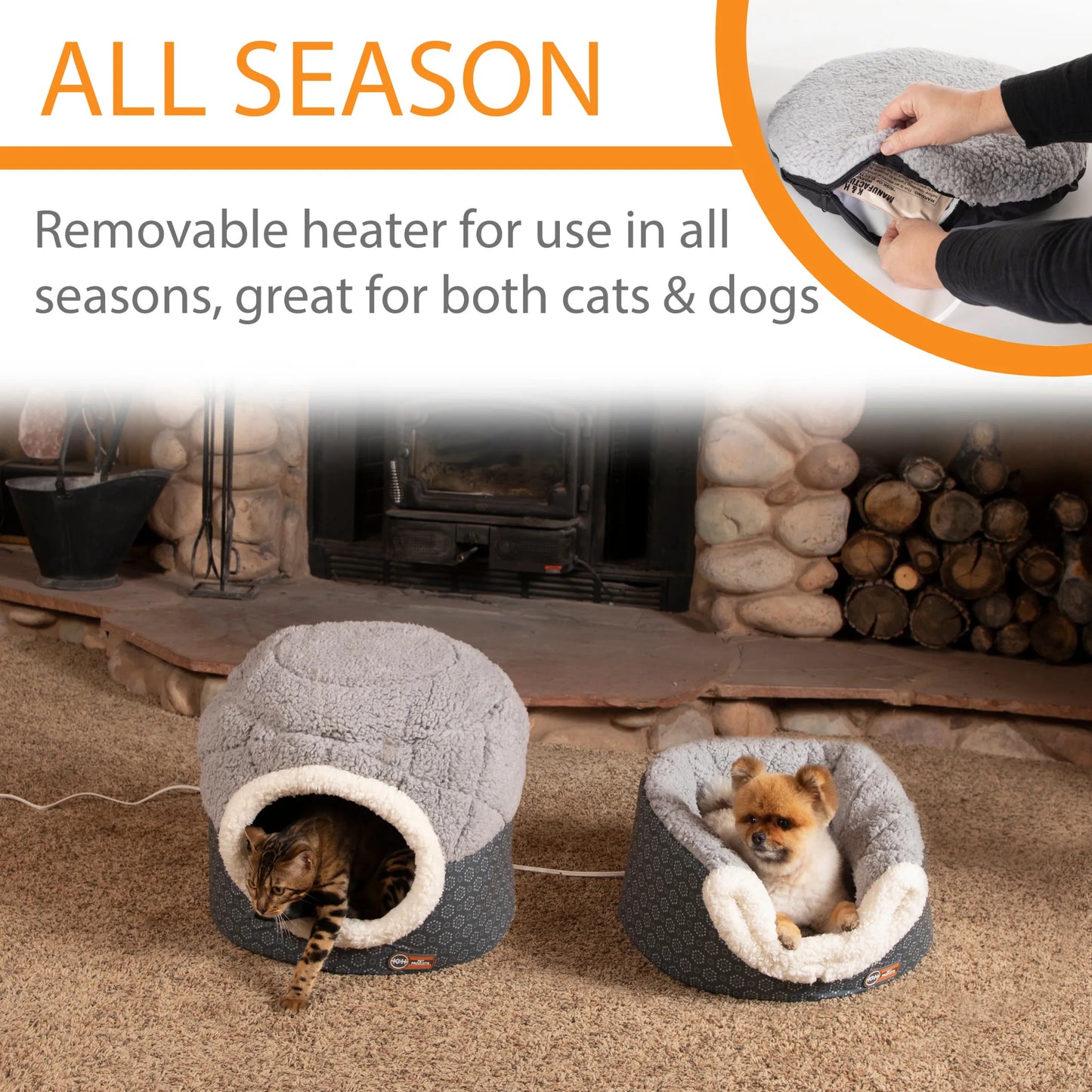 Heated Cat Bed with Thermo-Pet Nest Design Gray Small Size 18 x 15 Inches