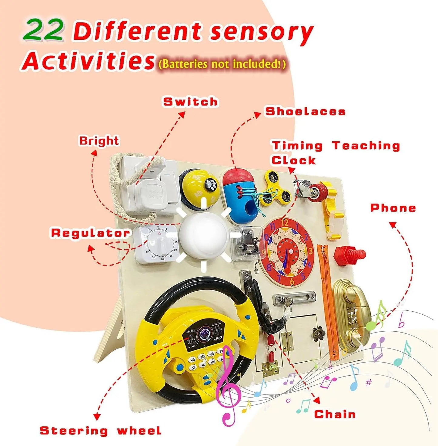Wooden Busy Board for Toddlers -22 in 1 Montessori Toys Activity Board Sensory Toys Montessori Busy Board 1+ Year Old Early Educ