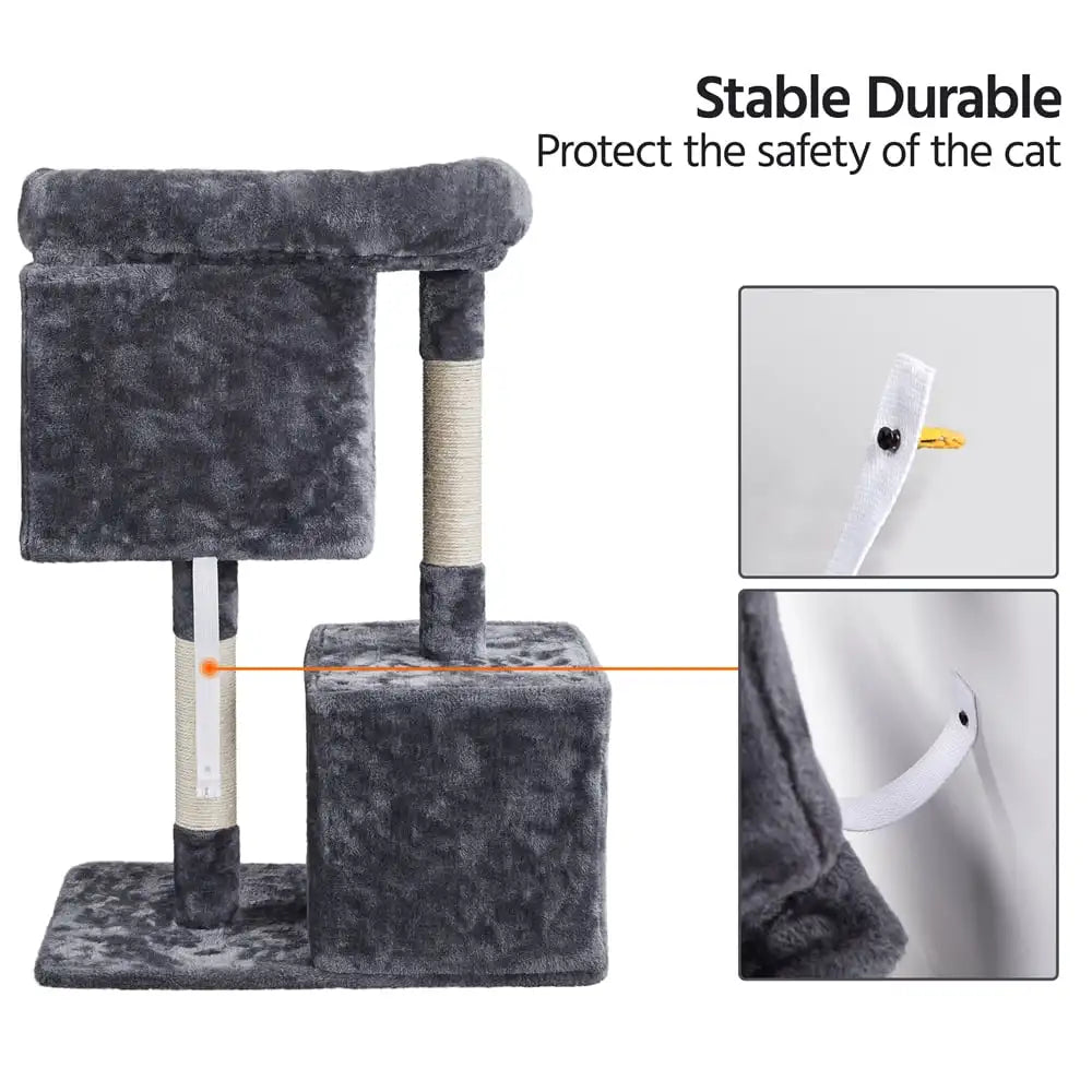 33.5 inch tall plush cat tree with wide platform and cozy condo for indoor felines in dark gray