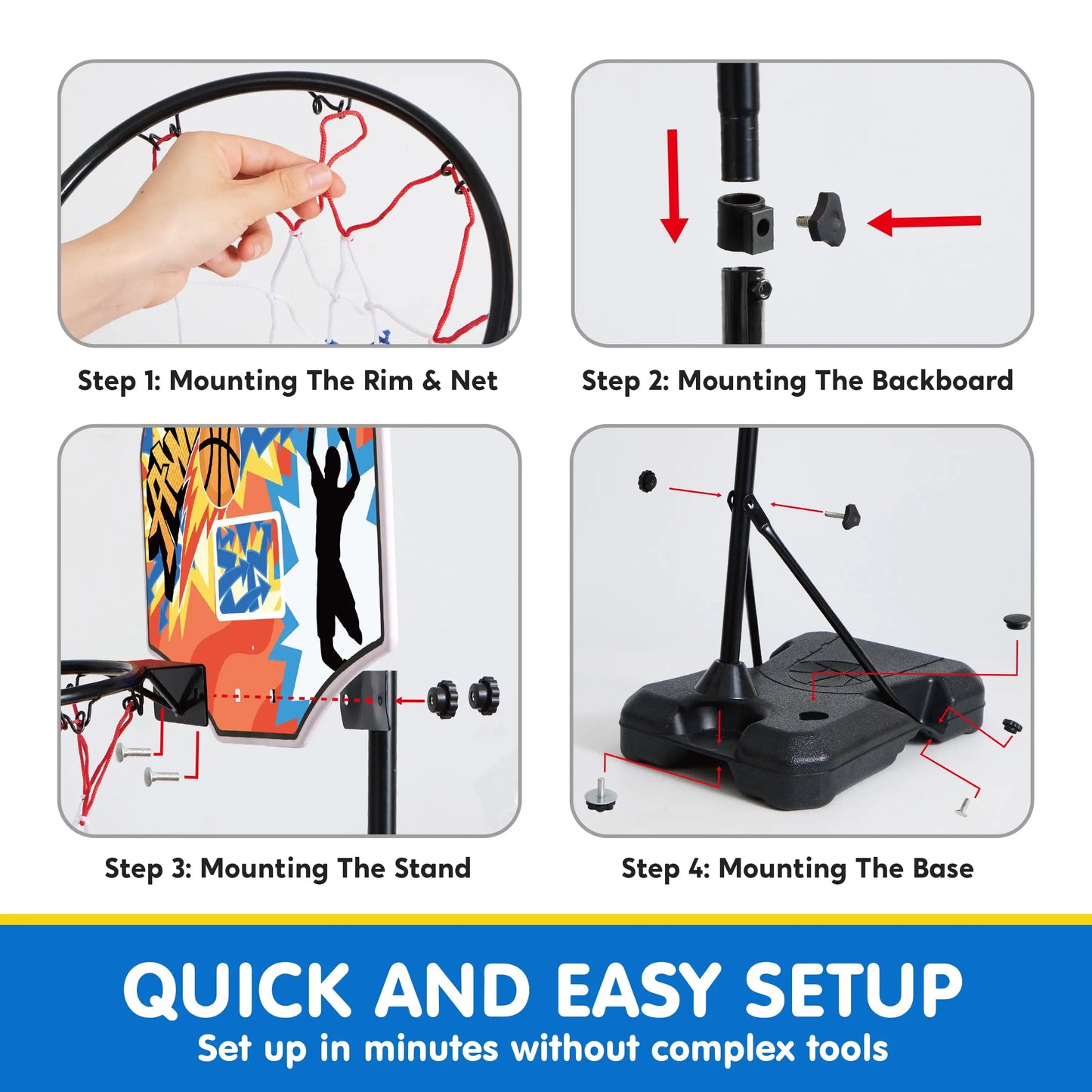 Joyfy Adjustable Kids Basketball Hoop Set with 4 Balls