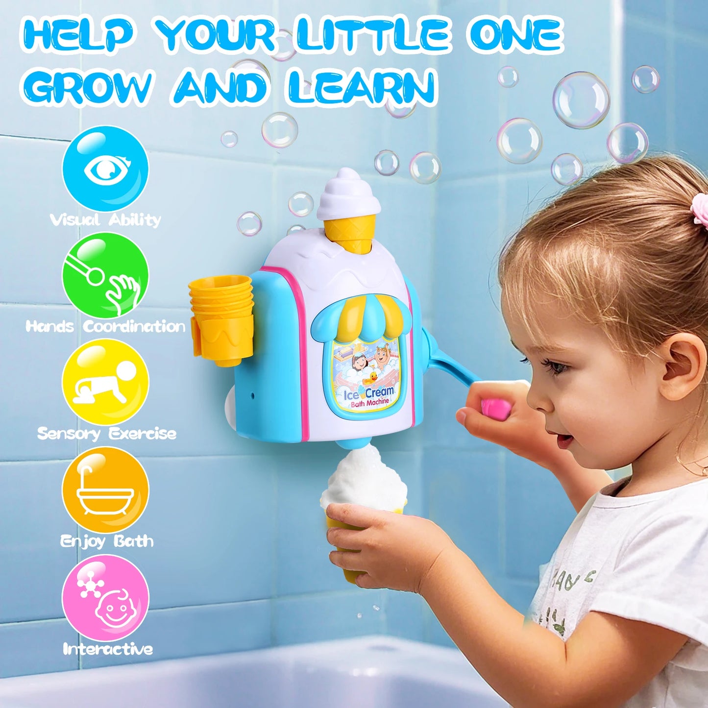 Bath Toys Bubble Ice Cream Bath Machine Toy Candy Color Bathtub Toys for Girls Boys Holiday Birthday Shower Gifts