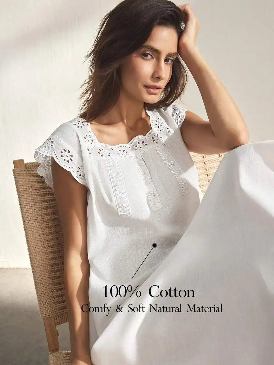 Womens 100% Cotton Lace Trim Nightgown Sleepwear Soft Comfortable