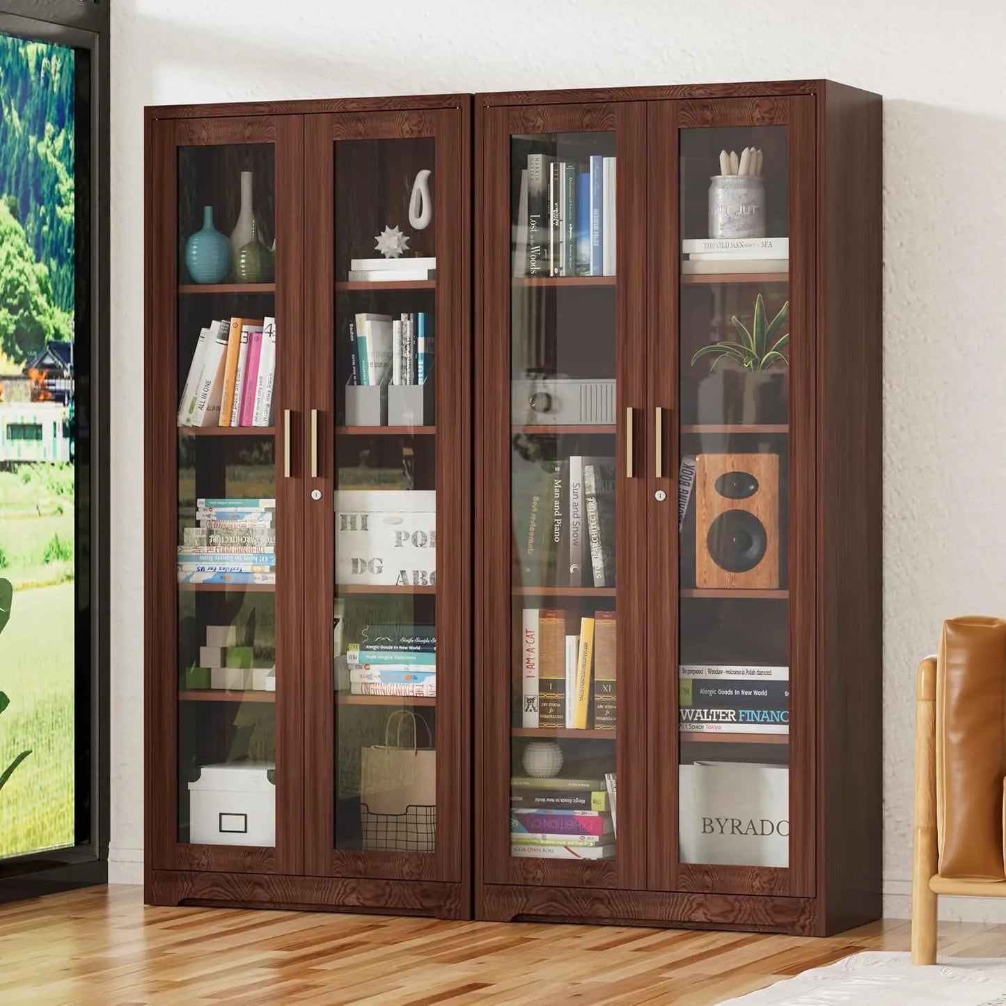 ZHILU Lockable Display Cabinet With Glass Doors And Adjustable Shelves