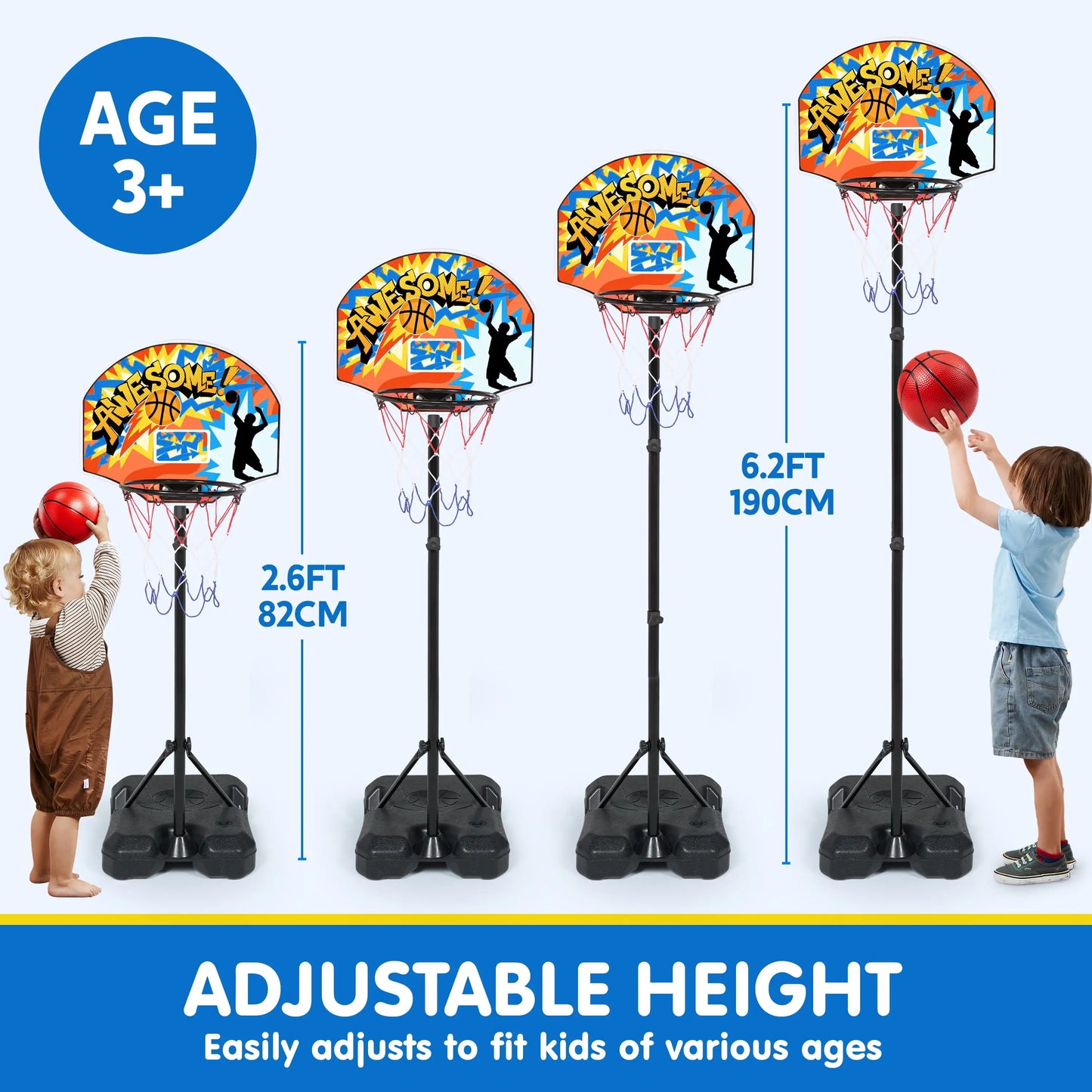 Joyfy Adjustable Kids Basketball Hoop Set with 4 Balls
