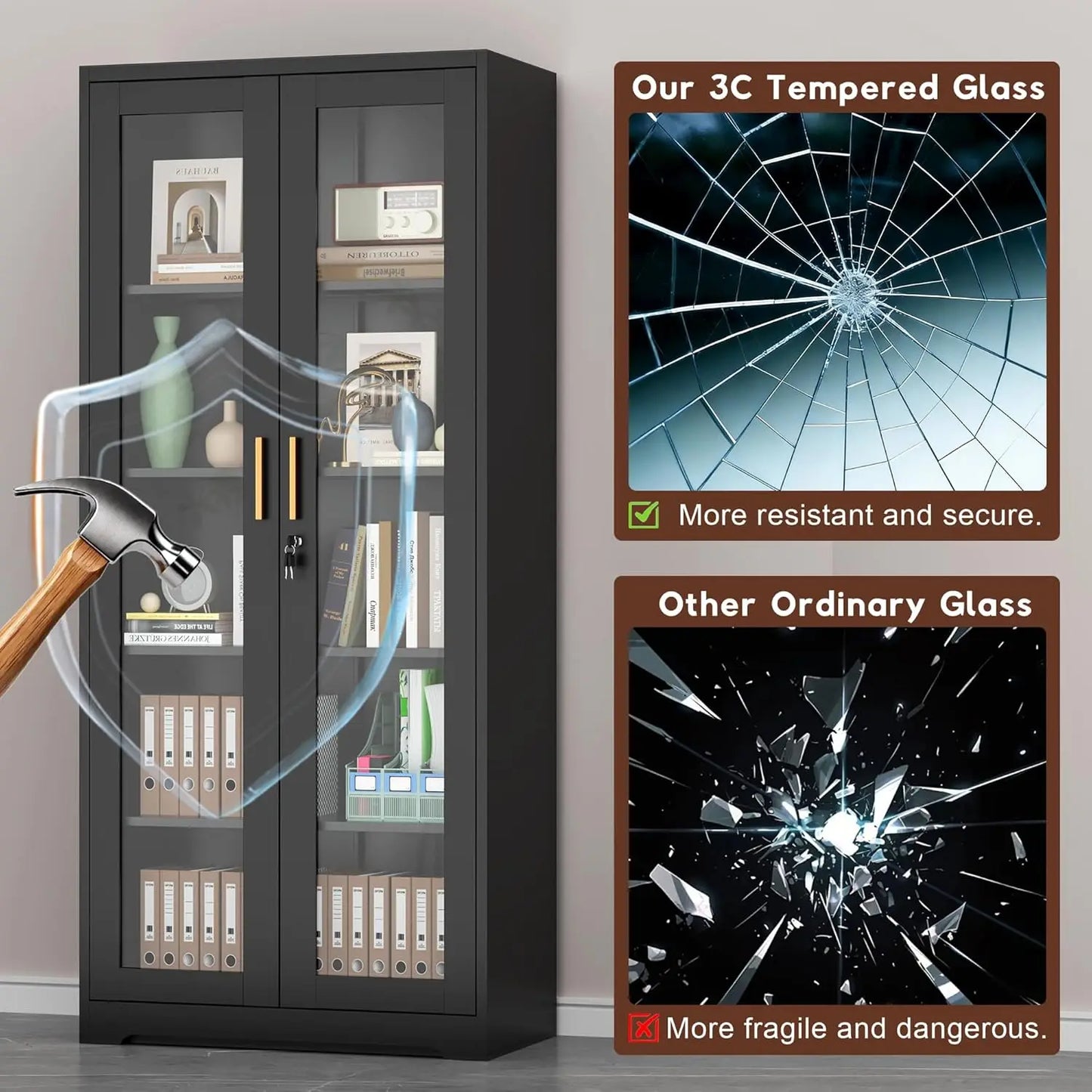 ZHILU Lockable Display Cabinet With Glass Doors And Adjustable Shelves