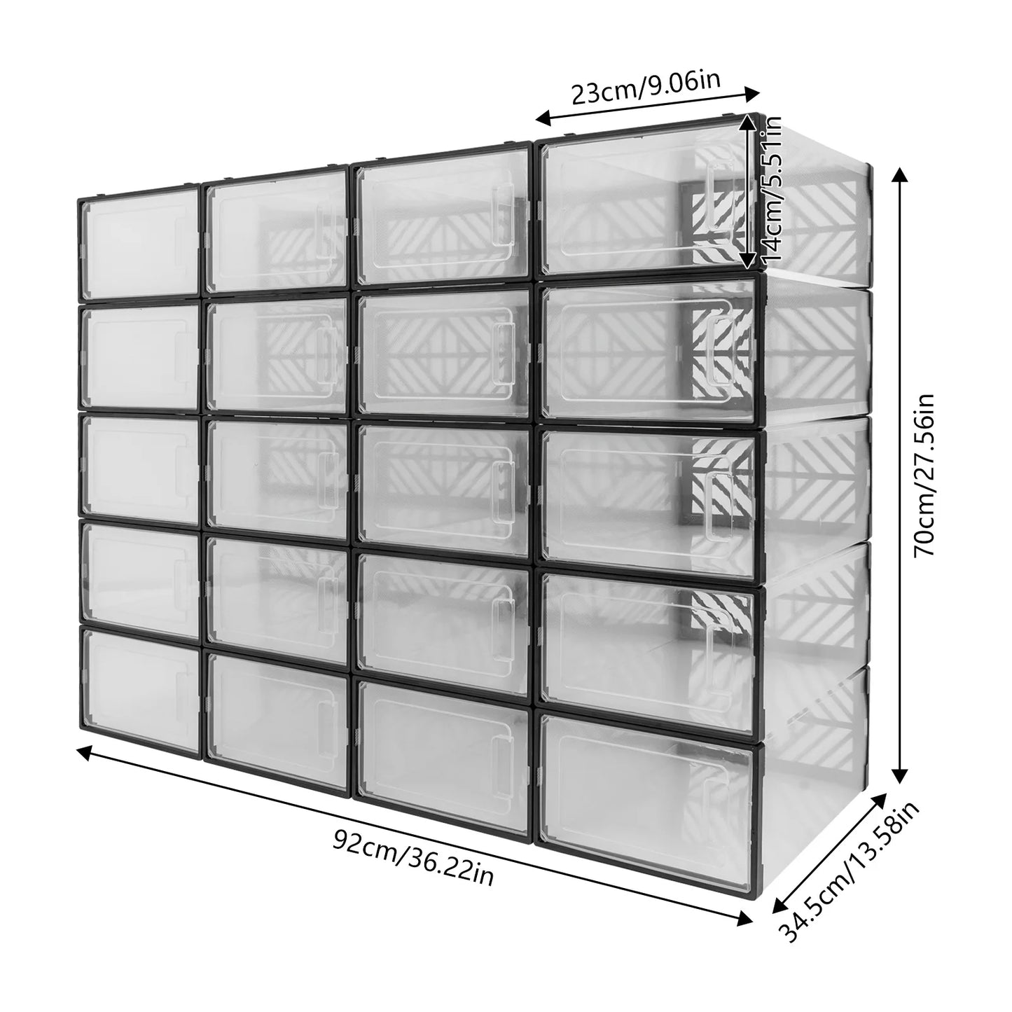 20 Pcs Shoe Storage Box Transparent PP Plastic Shoe Cabinet Moisture & Dust Proof Modern Organizer Black/White