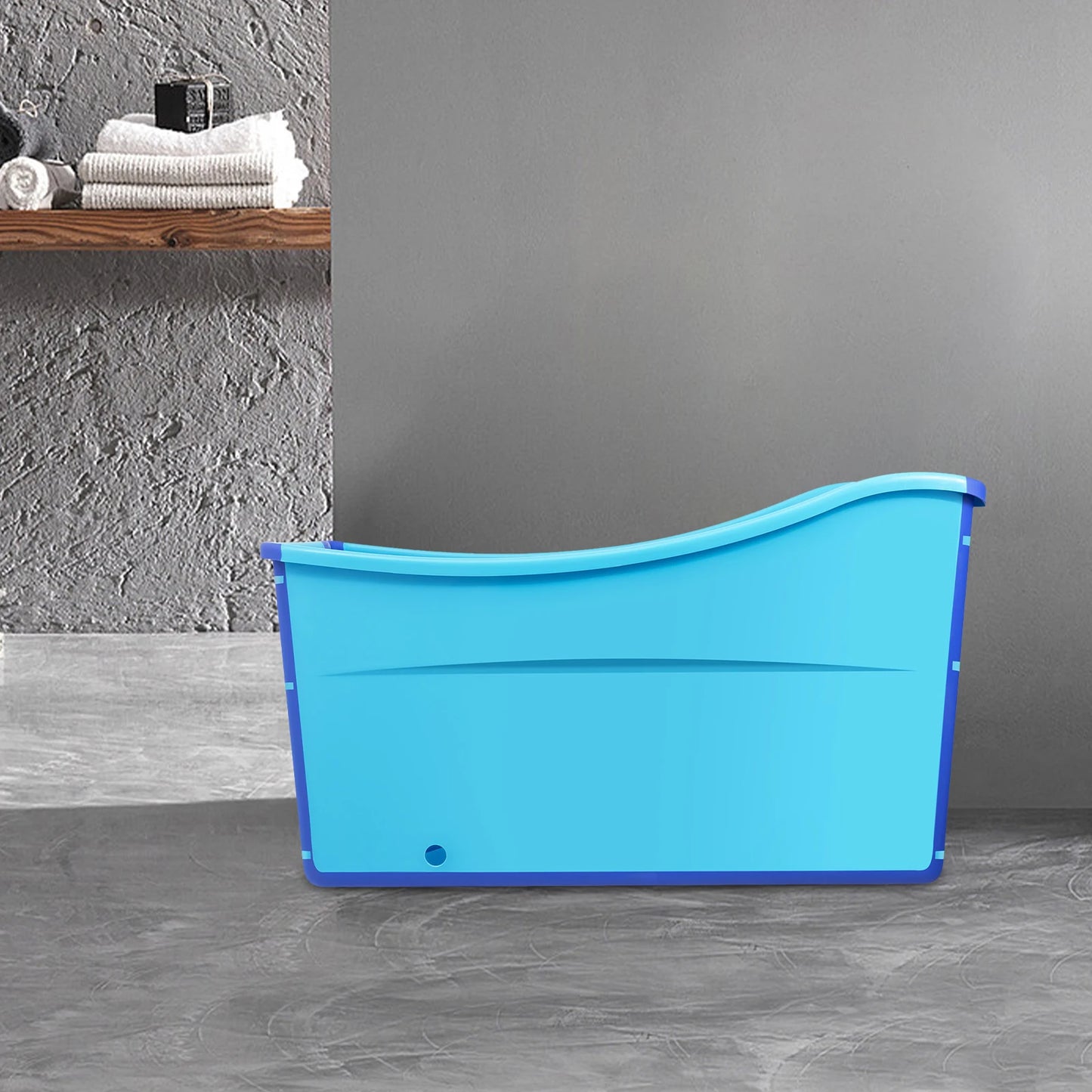 Folding PP TPE Bathtub Blue Floor Standing Rectangular Adult Bath Tub Thickened Side for Kids and Adults Below 5.3ft Tall