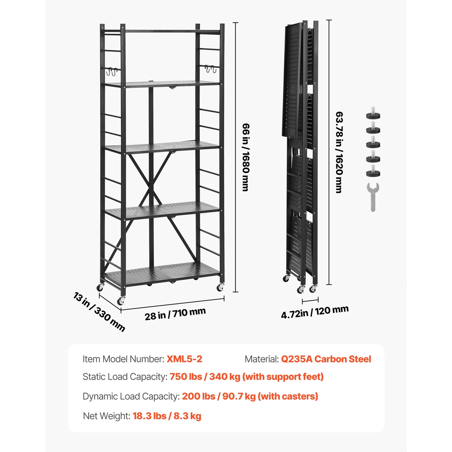 SucceBuy Foldable Metal Storage Shelving Unit With Five Wheels