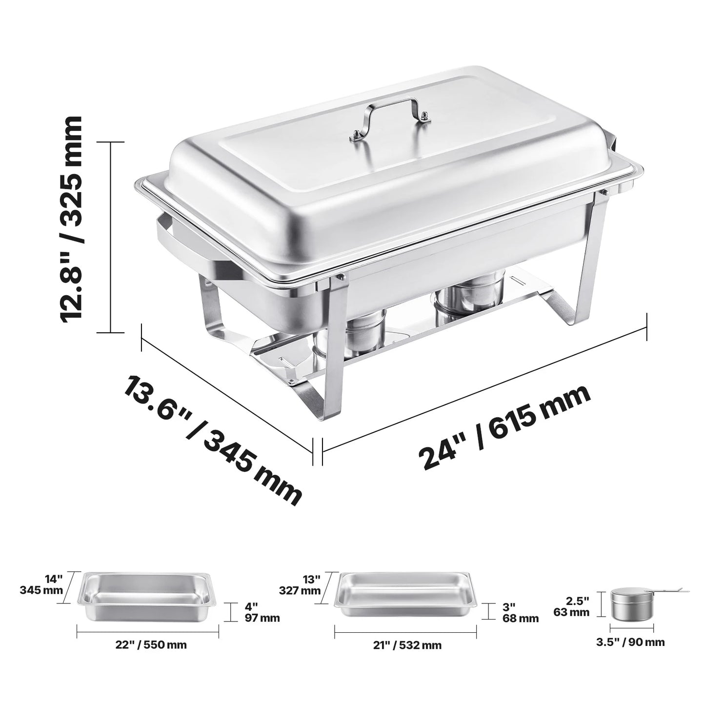 SucceBuy 8 Qt 4/6 Pack Chafing Dish Buffet Set Stainless Steel Chafer Rectangle Catering Warmer Server w/Lid Water Pan for party