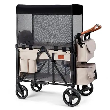 Wagon Stroller for 2 Kids, High Seat & 5 Point Harness, Foldable All-Terrain Wagon for Toddler with Canopy, Parent Organizer,D