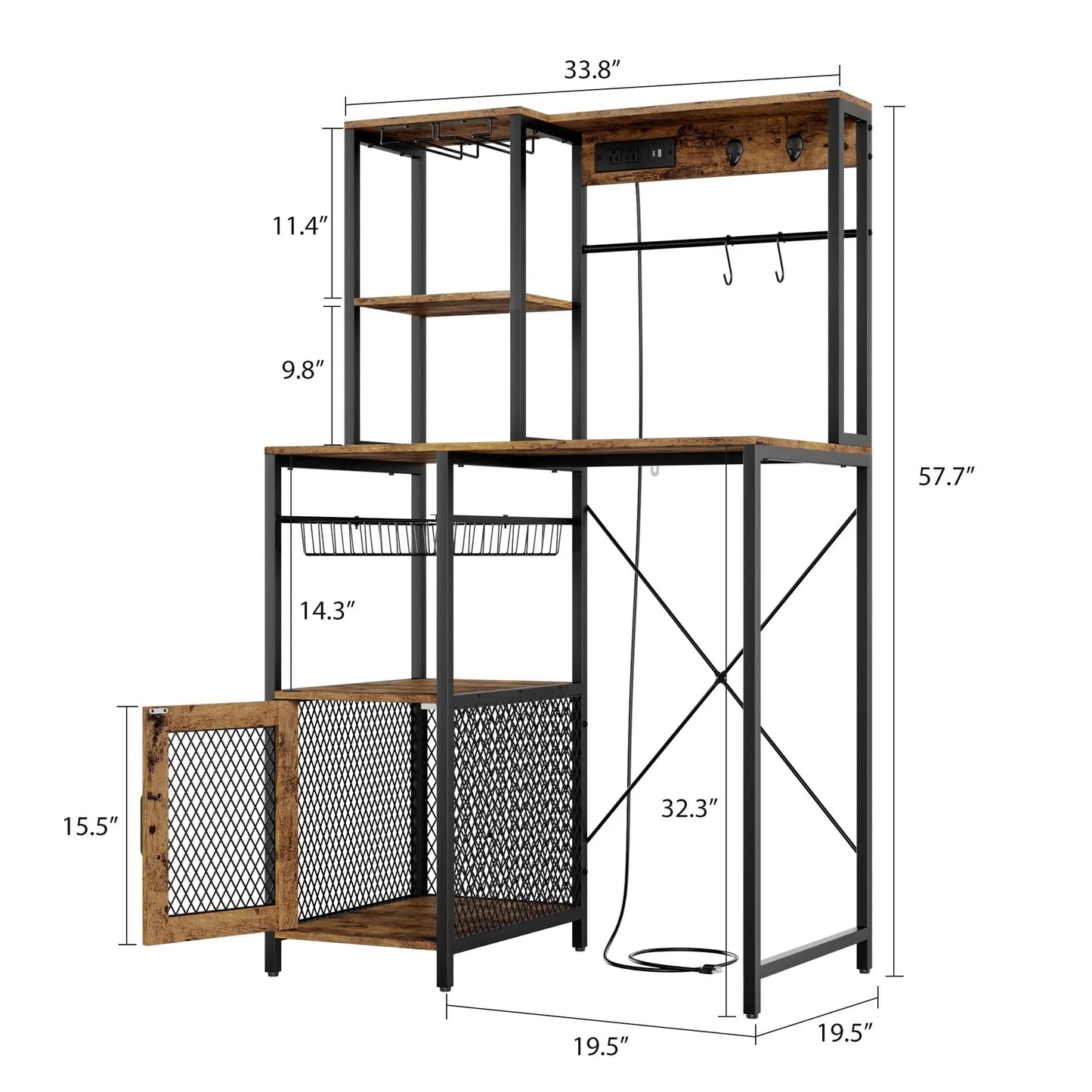 Kitchen Bakers Rack With Power Outlet And Coffee Bar Stand