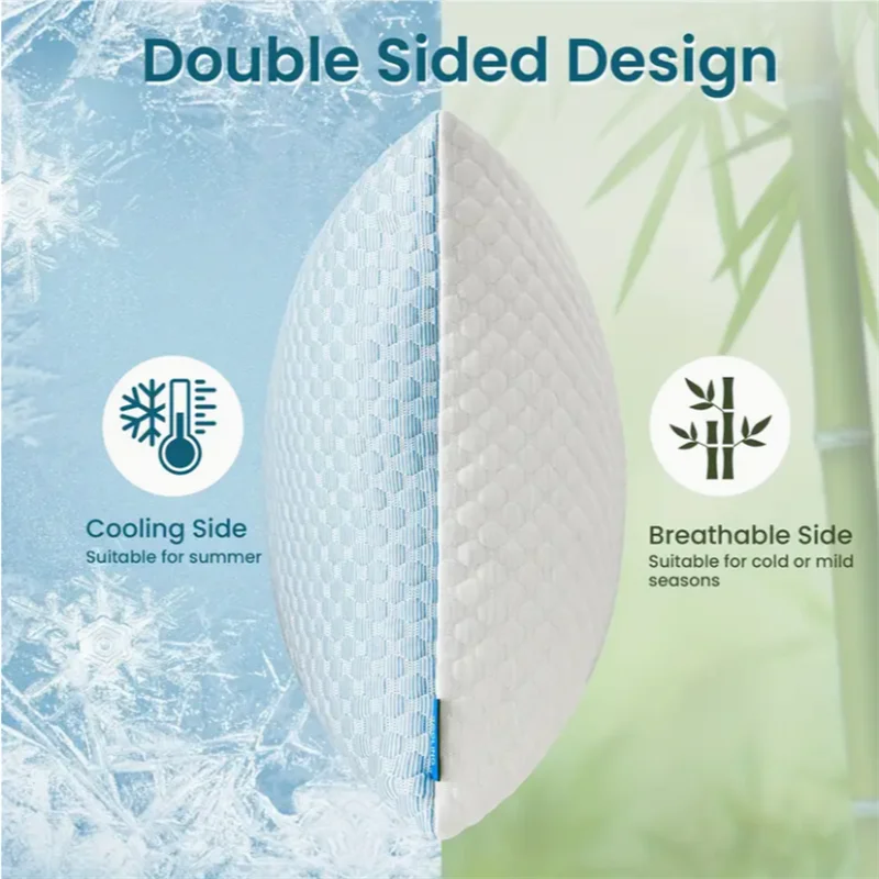 Cooling Breathable Tofu Pillow 1-Pack, 3D Massage and Dual-Sided Cooling & Support, All-Season Ergonomic Neck Support