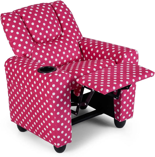 Kids Recliner with Cup Holder, Velvet Toddler Lounge Chair w/Adjustable Backrest & Footrest, Spring-Loaded Seat Cushion, Push Ba