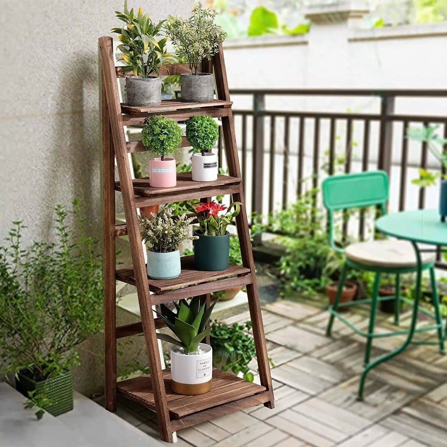 Premium Folding Four Tier Wooden Storage Shelf For Home