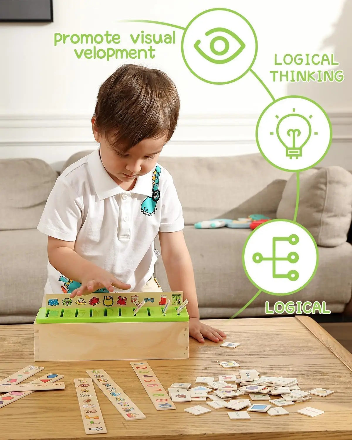 Wooden Montessori Sorting Toys, Educational Early Learning Activities Box for Category Objects Picture Matching, Preschool Kinde