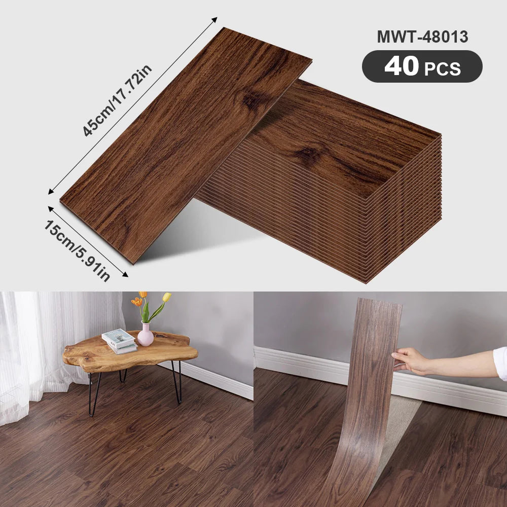 40Pcs SXP Self-Adhesive Wood Grain Strips Peel-and-Stick Wall & Floor Decals For DIY 5.91"x17.72" Easy Application For any room