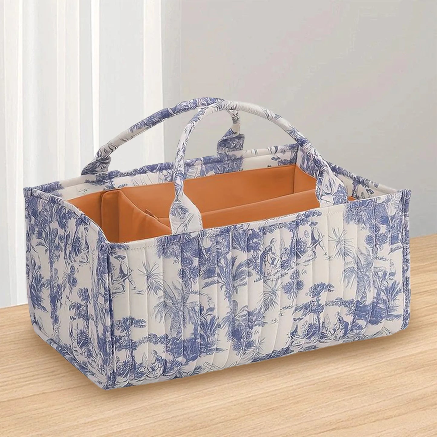 Floral Diaper Caddy Organizer with Removable Divider Baby Nursery Storage Basket for Baby Wipes Newborn Essentials Must Haves