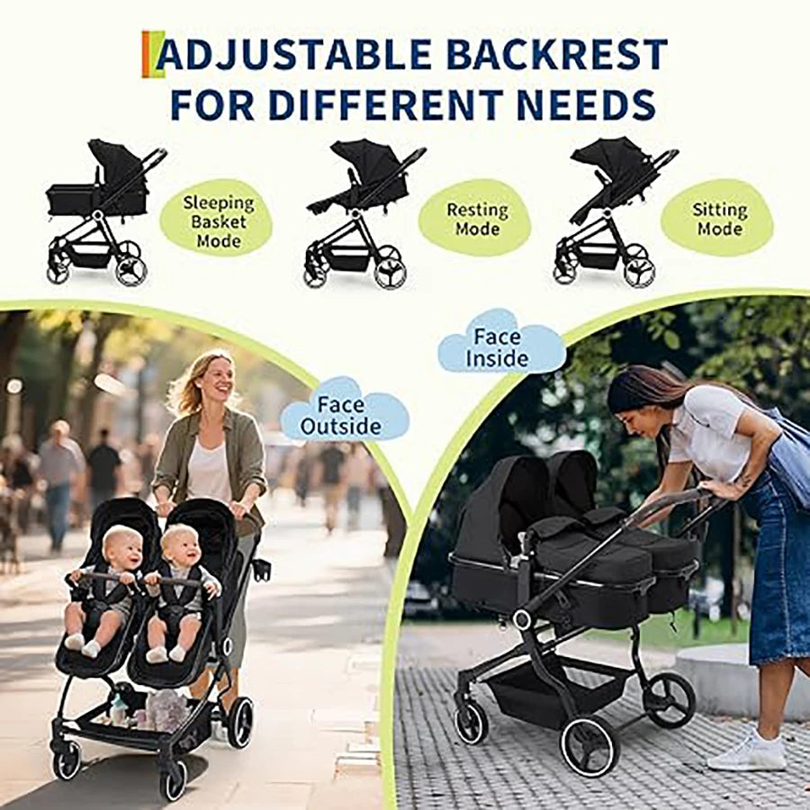 Lightweight Compact Fold Tandem Stroller With Adjustable Canopy