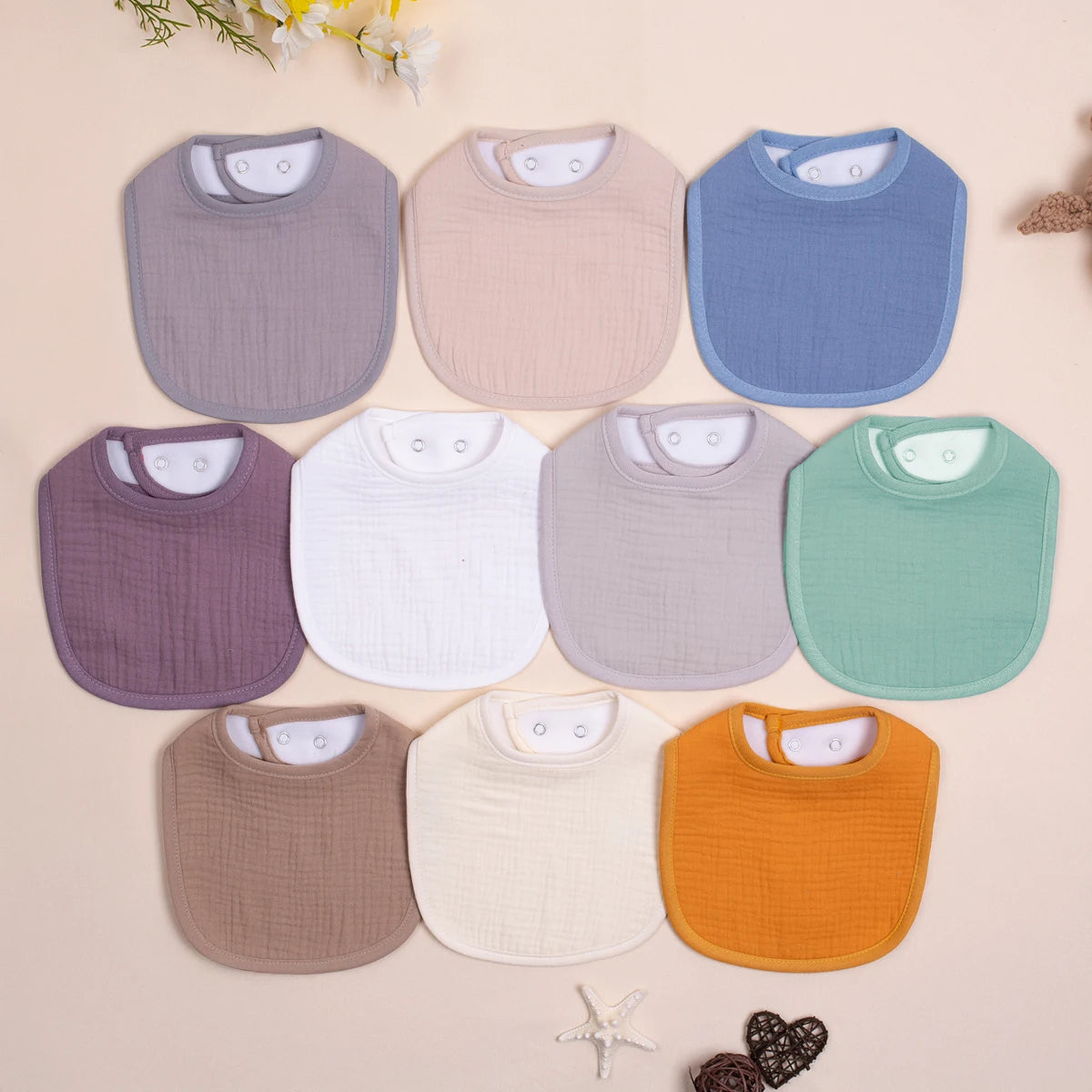 Super Absorbent Muslin Bandana Bibs for Baby with Adjustable Snaps