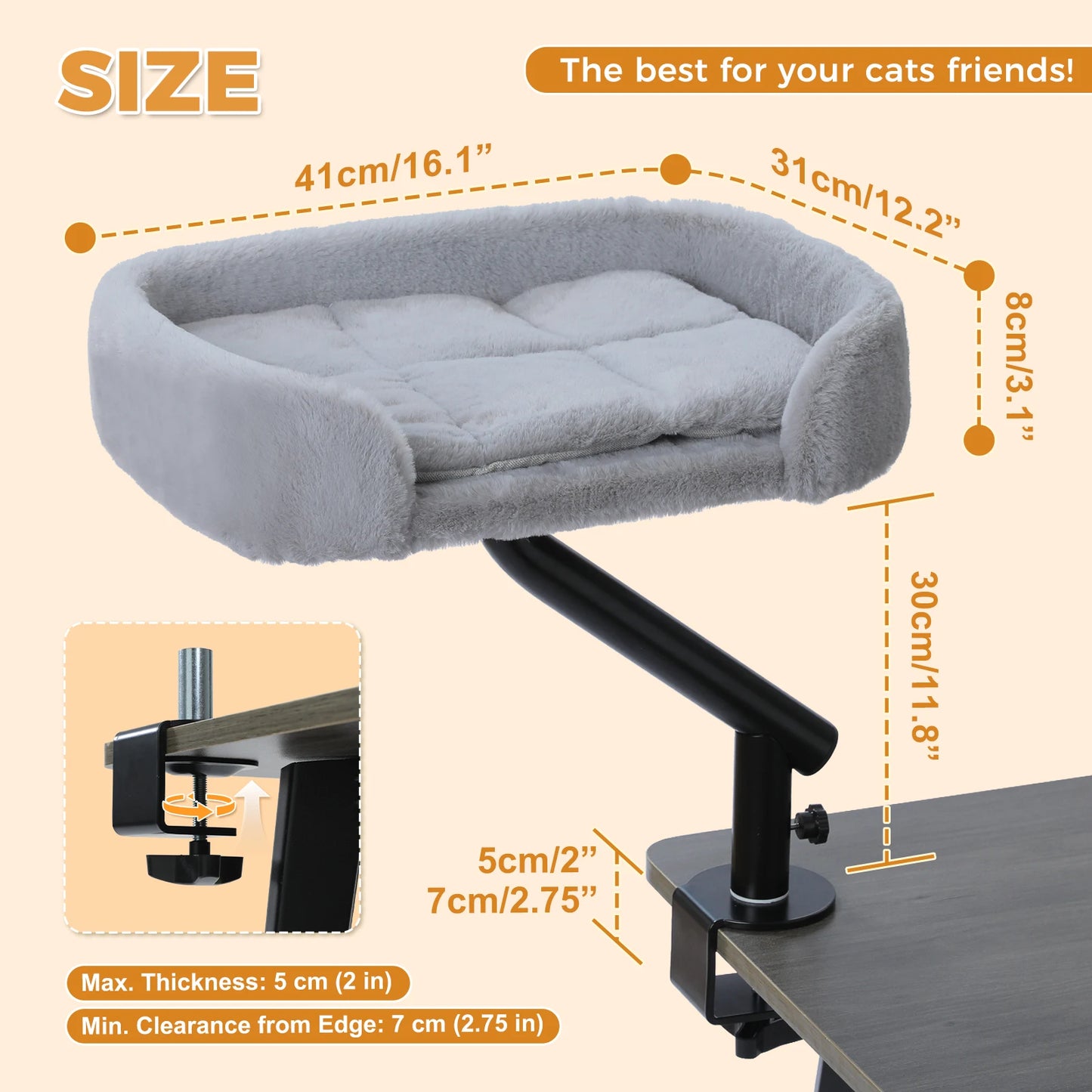 PAWZ Road Cat Desk Bed 360-Degree Rotatable Stand Plush Hammock