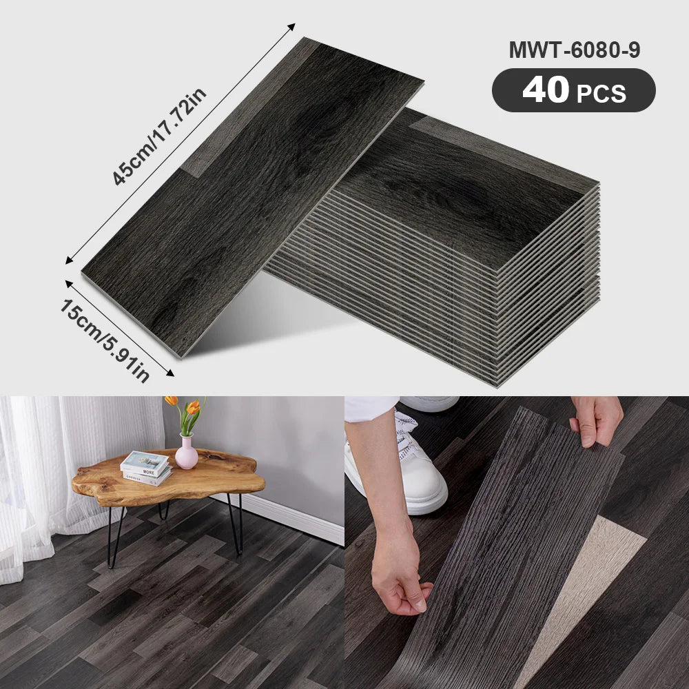 40Pcs SXP Self-Adhesive Wood Grain Strips Peel-and-Stick Wall & Floor Decals For DIY 5.91"x17.72" Easy Application For any room