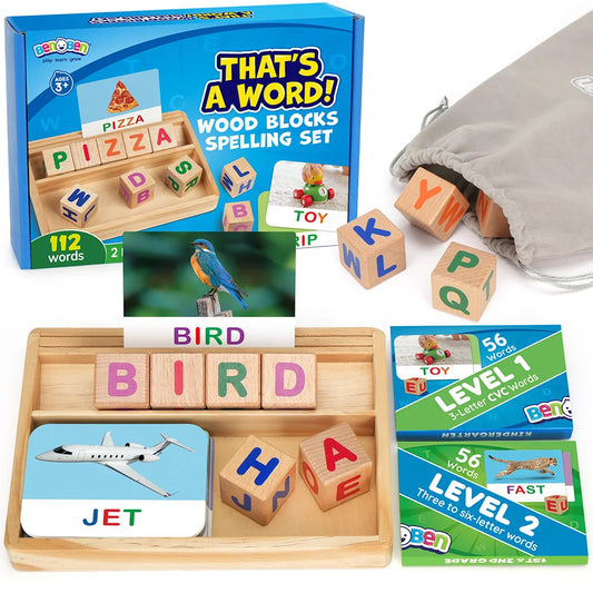 Spelling Games with Flash Cards, Montessori Toys for Kids Wooden Matching Letters Games, CVC Word Educational Learning Toys Gift