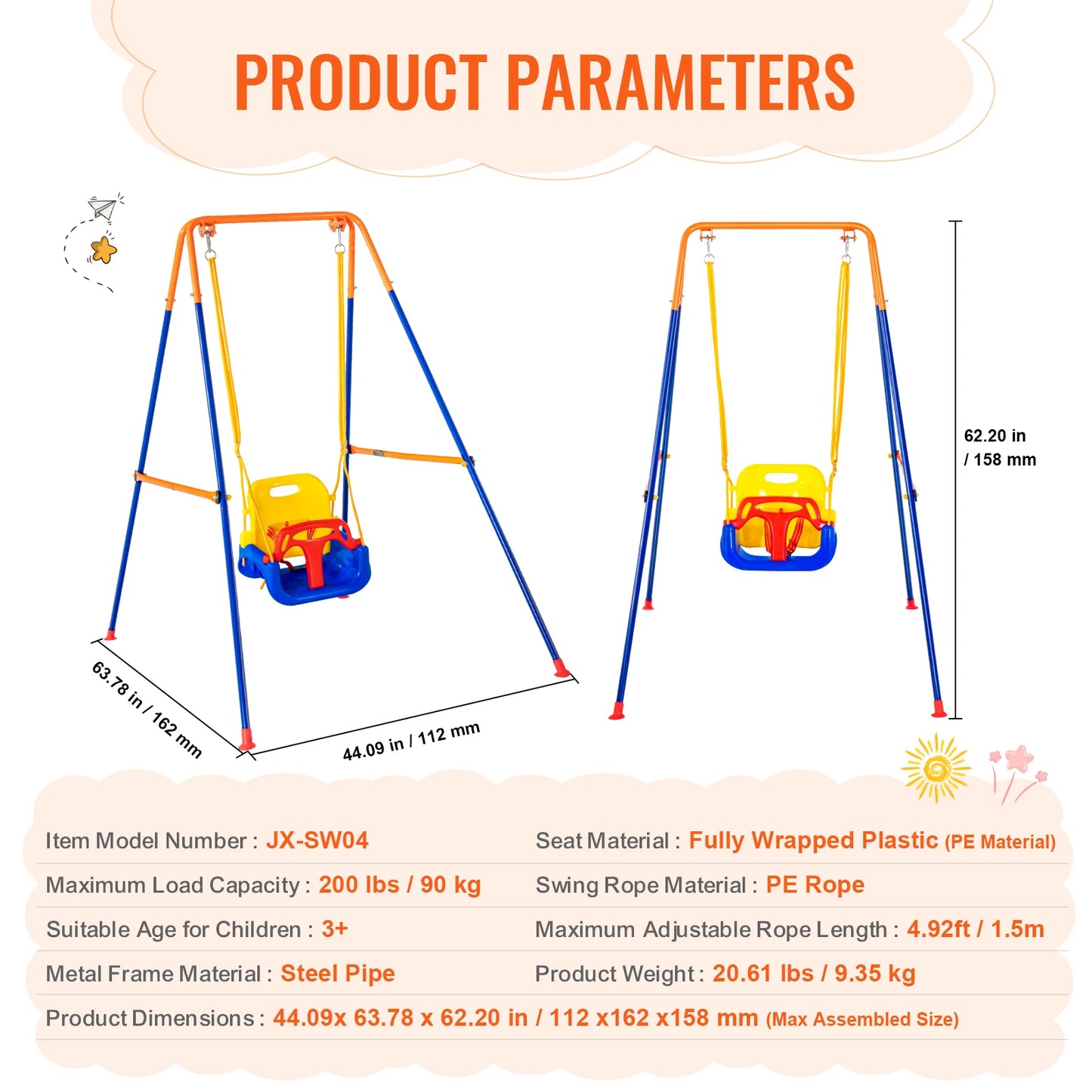 SucceBuy Backyard Swing Set With 600 Lb Capacity Saucer Swing