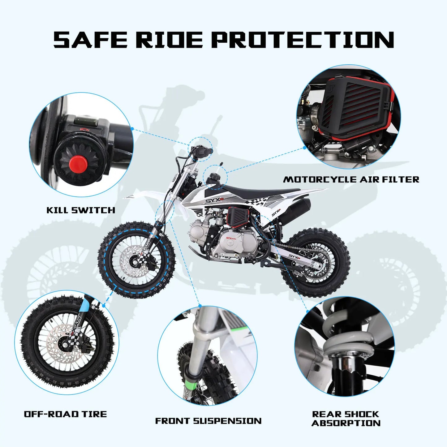 SYX MOTO 110cc Dirt Bike Motorcycle for Teens & Adults Automatic Clutch Electric Start 4-Stroke Gas-Powered Off-Road Bike