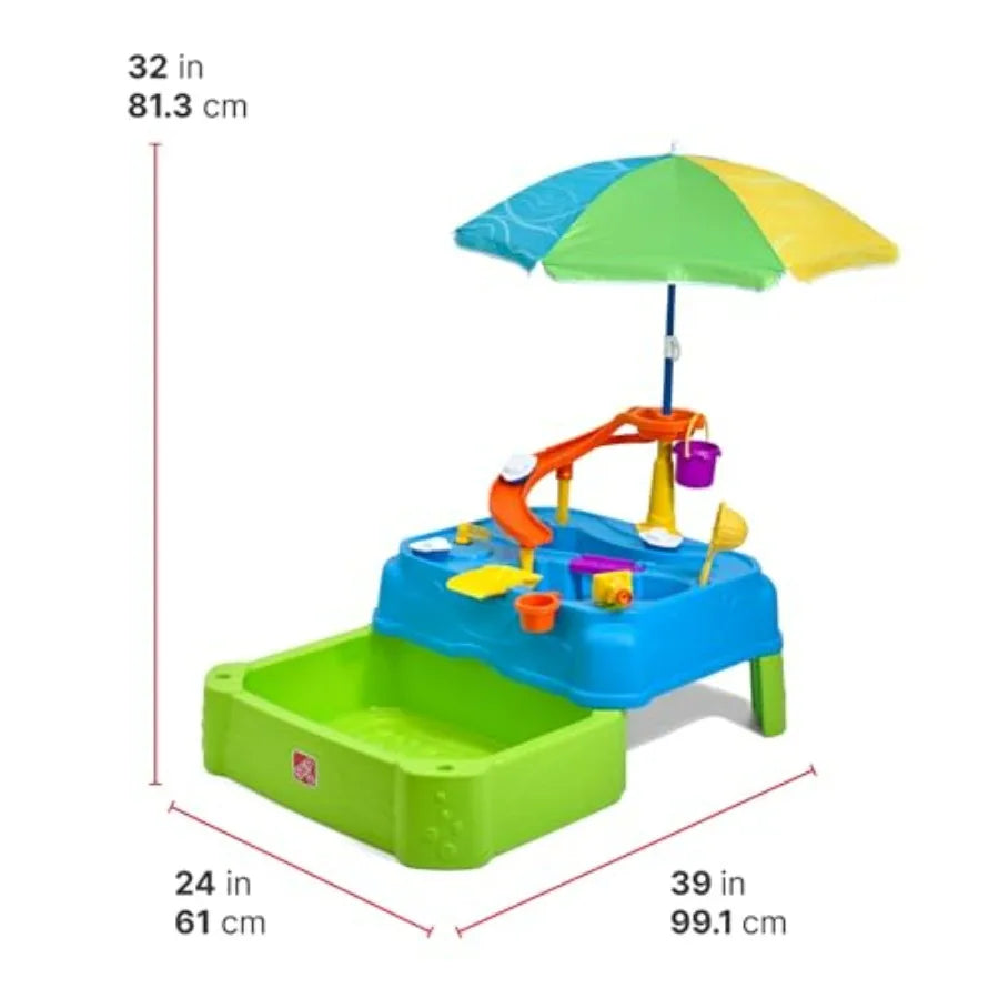Outdoor Summer Water Playset for 18 Months+ Two-Tier Water Table with Umbrella Garden Hose Sprinkler 11 Accessories Blue Sensor