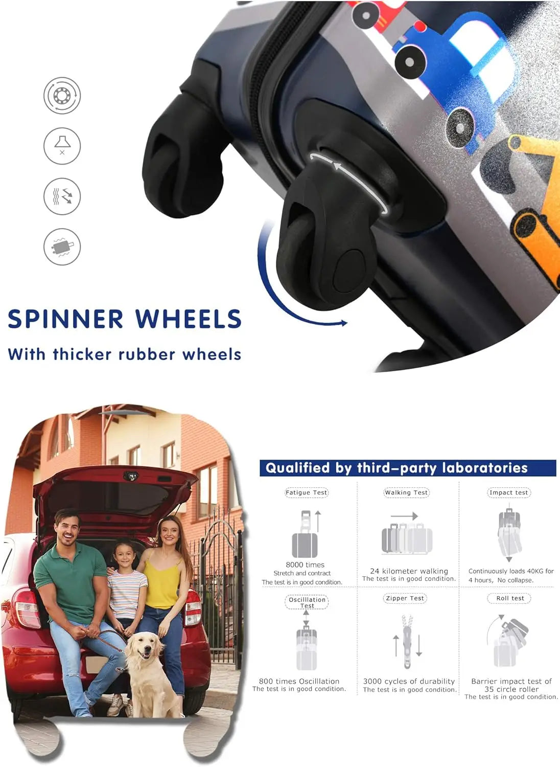 Kids Rolling Suitcase with 4 Wheels, Hardshell Travel Luggage for Toddlers and Children