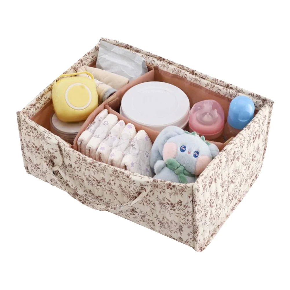 Floral Diaper Caddy Organizer with Removable Divider Baby Nursery Storage Basket for Baby Wipes Newborn Essentials Must Haves