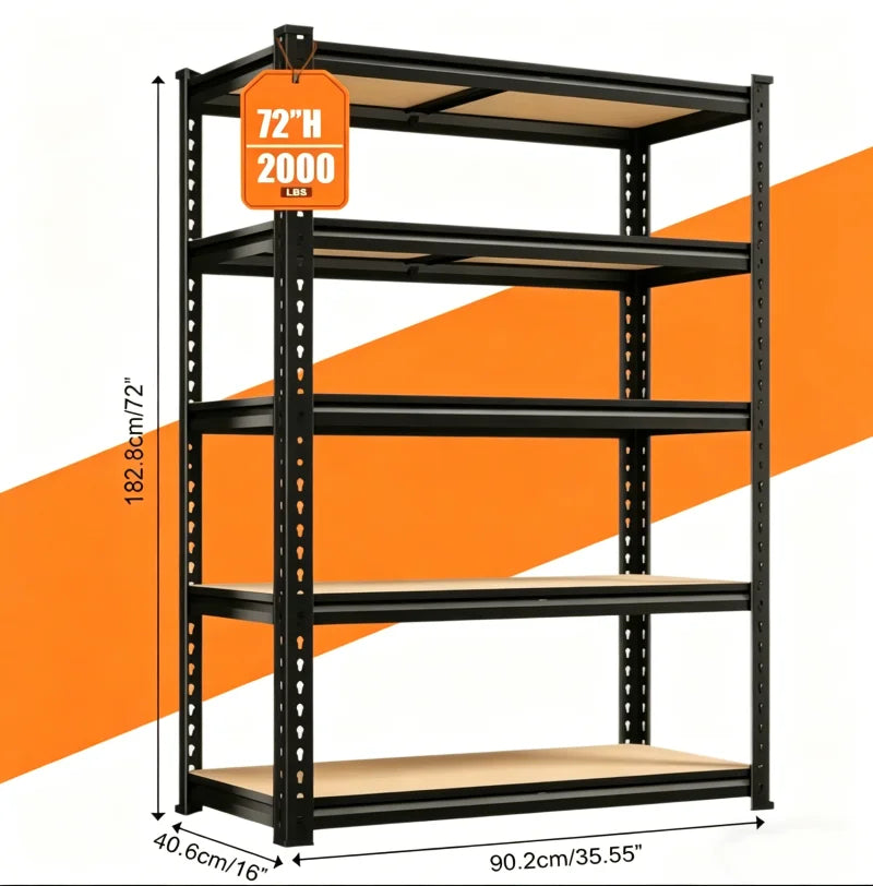 72"/60"H Garage Shelving Storage Shelves 5-Tier, 2000LBS Capacity Heavy Duty Adjustable Storage Shelve for Closet, Pantry & Garage Organization, Easy Assembly Required, Adjustable Height