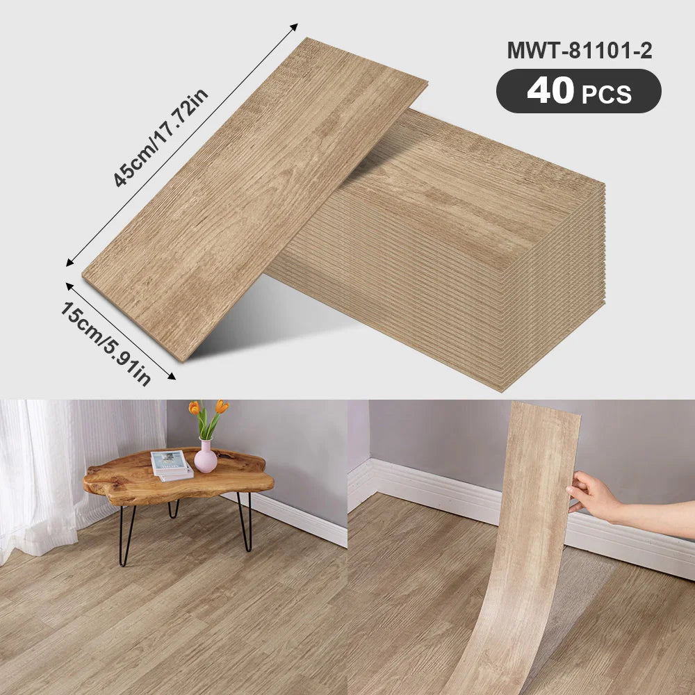 40Pcs SXP Self-Adhesive Wood Grain Strips Peel-and-Stick Wall & Floor Decals For DIY 5.91"x17.72" Easy Application For any room