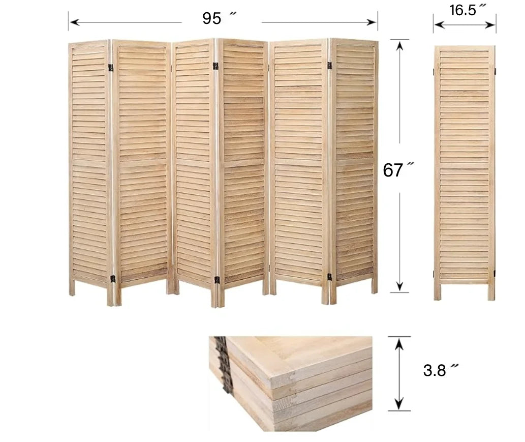 Six Panel Wood Room Divider Freestanding Privacy Screen Home Office