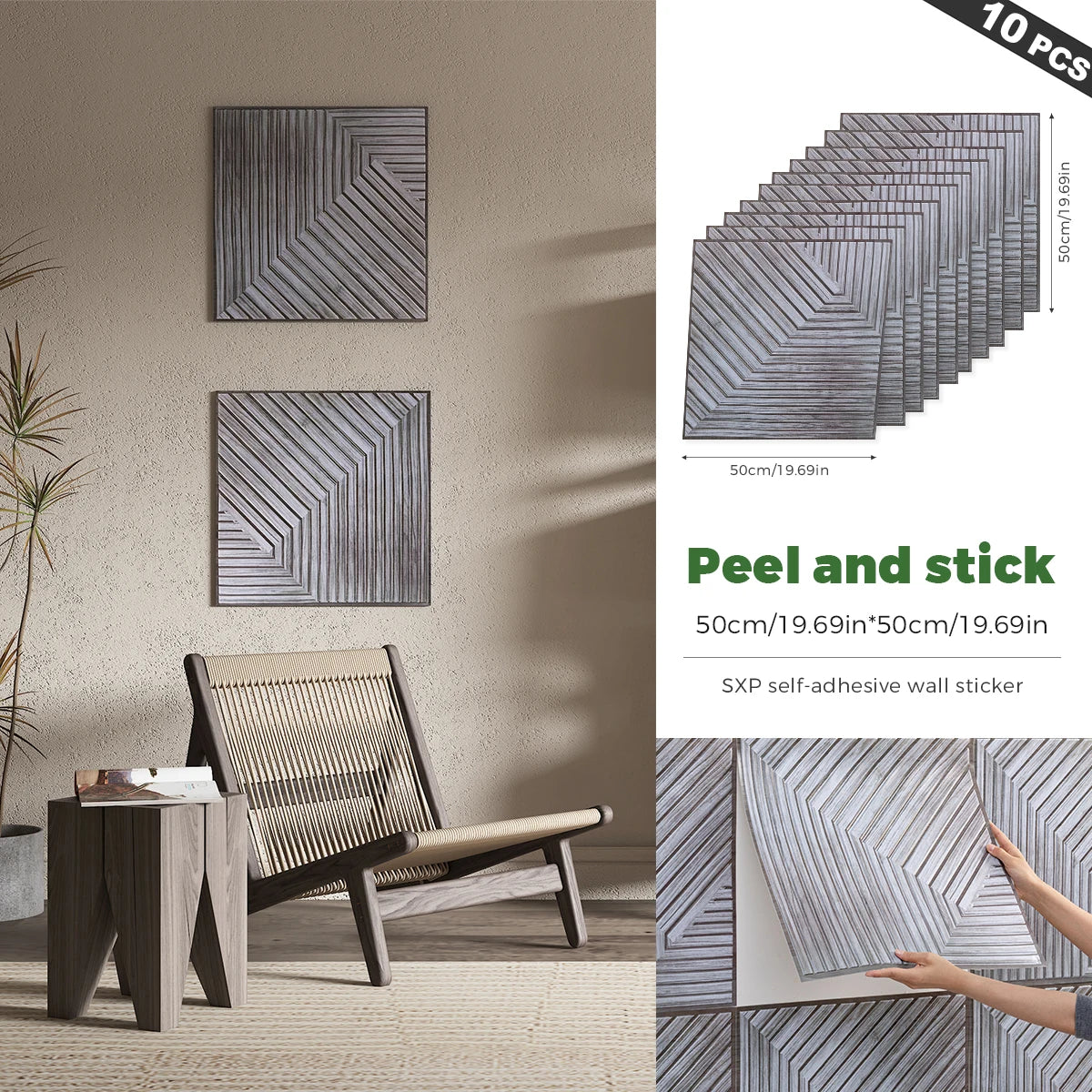 10Pcs SXP 3D Foam Wall Decors Self-Adhesive Wallpaper Sound Proofing Panels Photo Wall Decor 19.69x19.69inch(2.69sq.ft)
