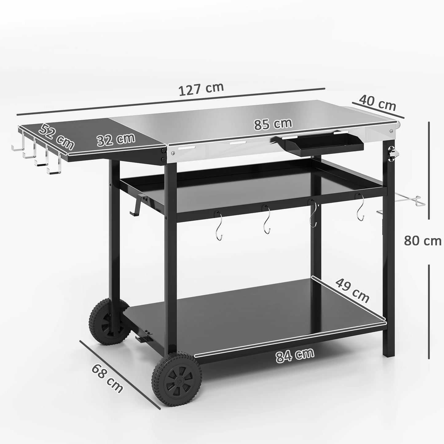 Outdoor Bar Cart Grill Table With Wheels And Prep Storage