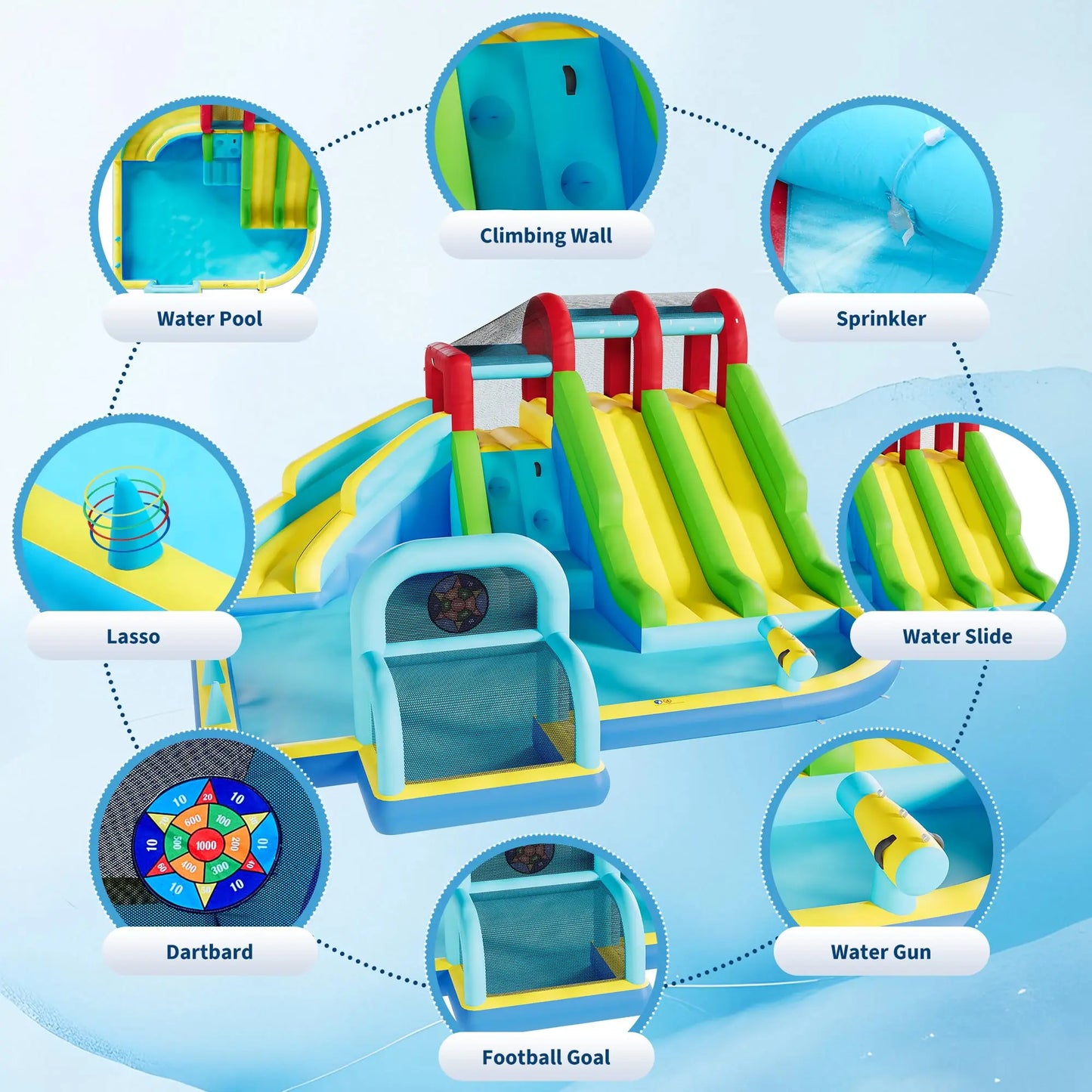 Inflatable Bounce House With 3 Slides, Water Slide Bouncy Castle With Splash Pool & Blower For Kids Indoor Outdoor Play Center Set