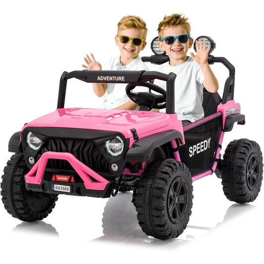 24V Ride on Truck Car with Remote Control 2 Seater Ride on Toy for Kids Electric Vehicles LED Lights 3 Speeds Bluetooth Music