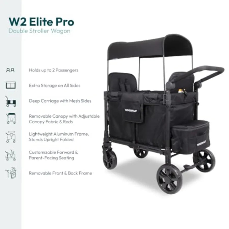 WonderFold W2 Elite Pro Stroller Wagon - Foldable Wagon with Aluminum Frame - Adjustable Canopy Push Handle - All-Terrain Wheel