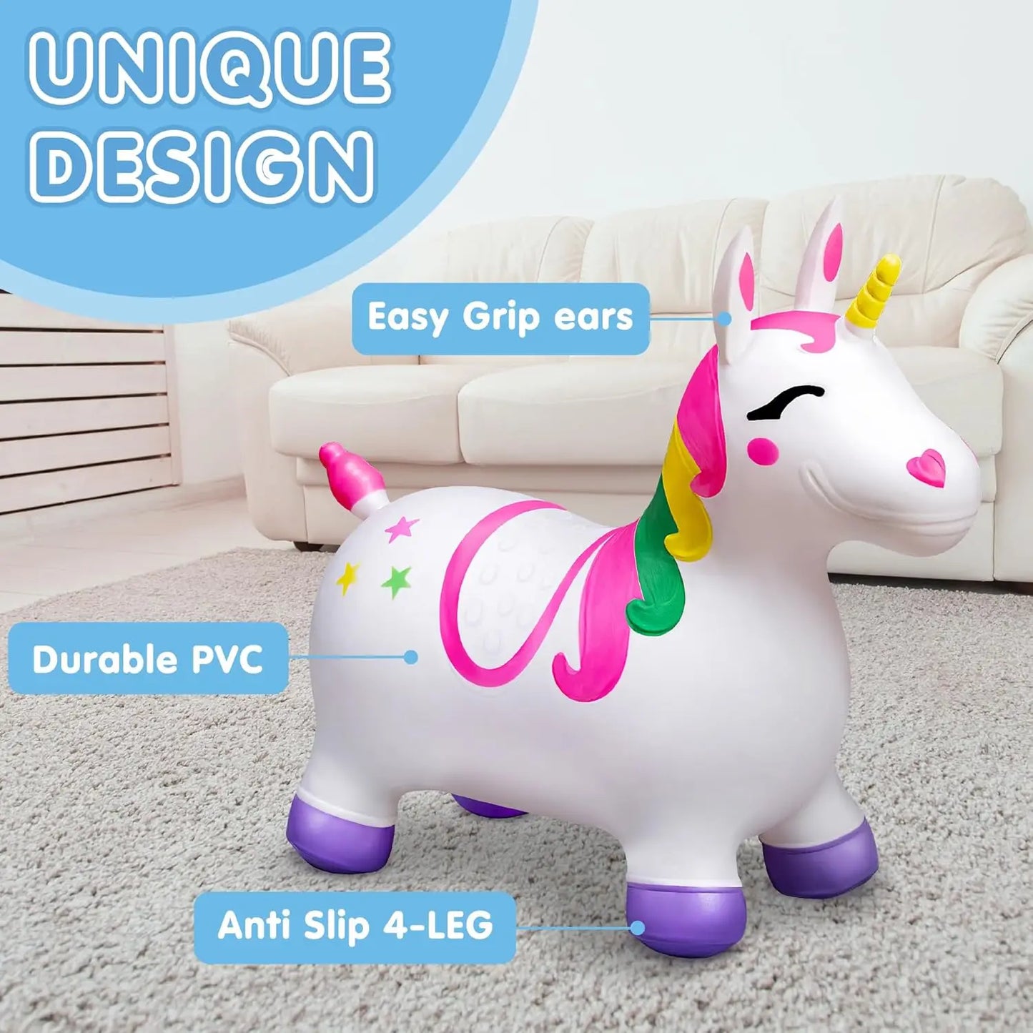 Joyfy Kids Bouncy Unicorn Ride On Toy Hopper For Gifts