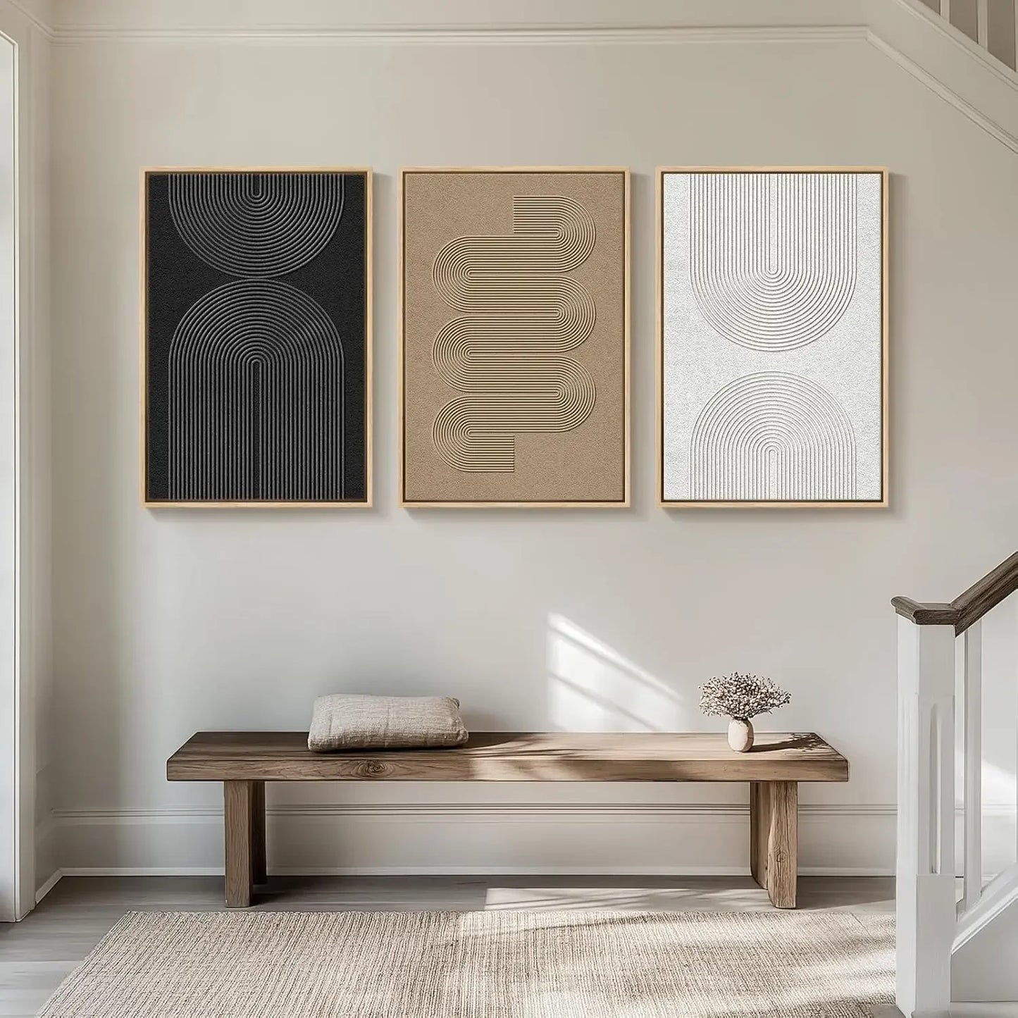 Neutral Abstract Wall Art Set In Boho Canvas Prints