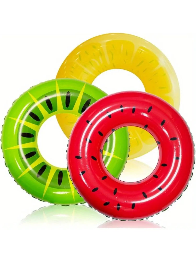 JOYFY 32.5" Inflatable Swim Tube Raft (3 Pack) With Summer Fruits Painting Pool Toys For Swimming Pool Party Decorations
