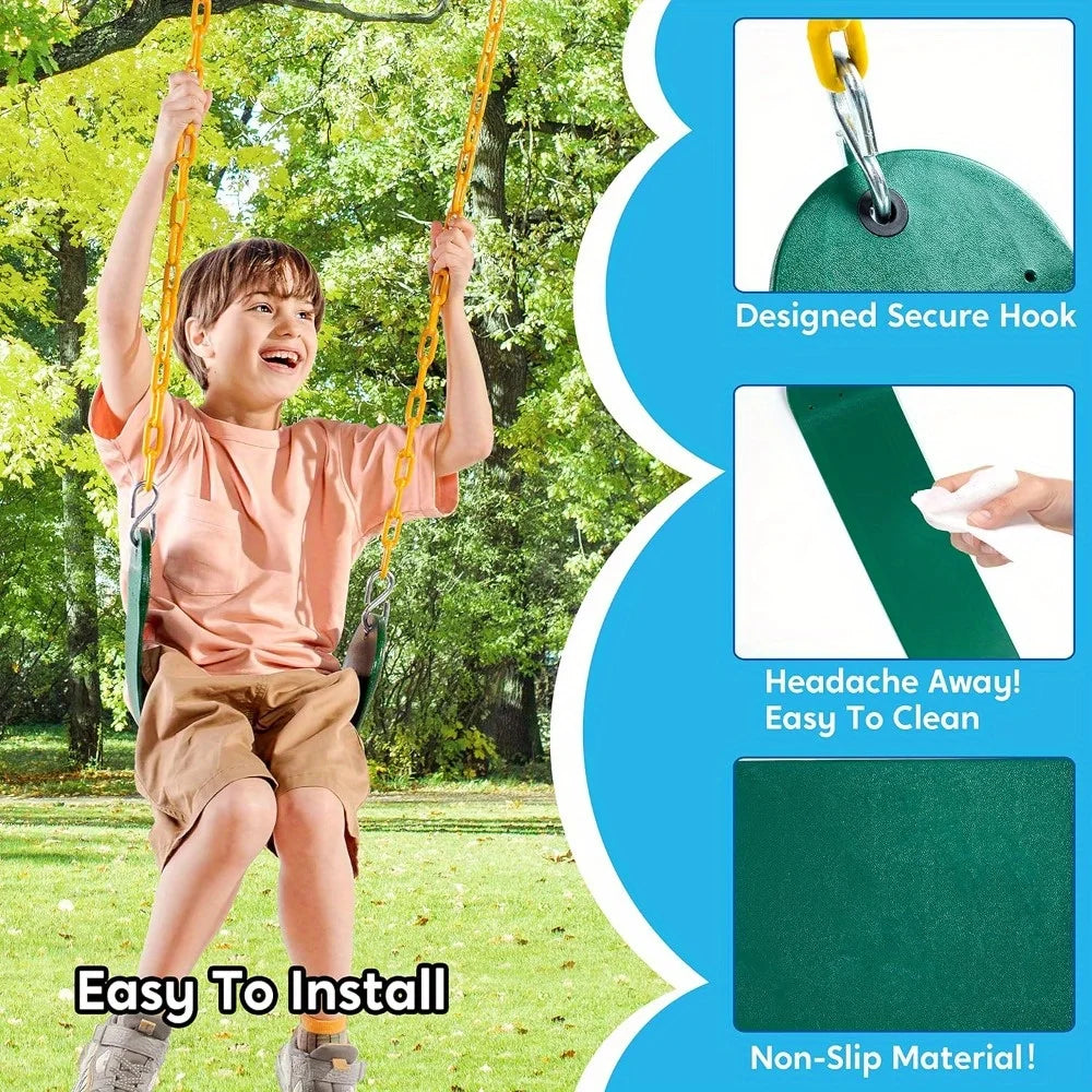 JOYFY 2 Pack Green Swing Seats Heavy Duty with 66" Chain Swing Set with Snap Hooks for Kids Outdoor Play Playground