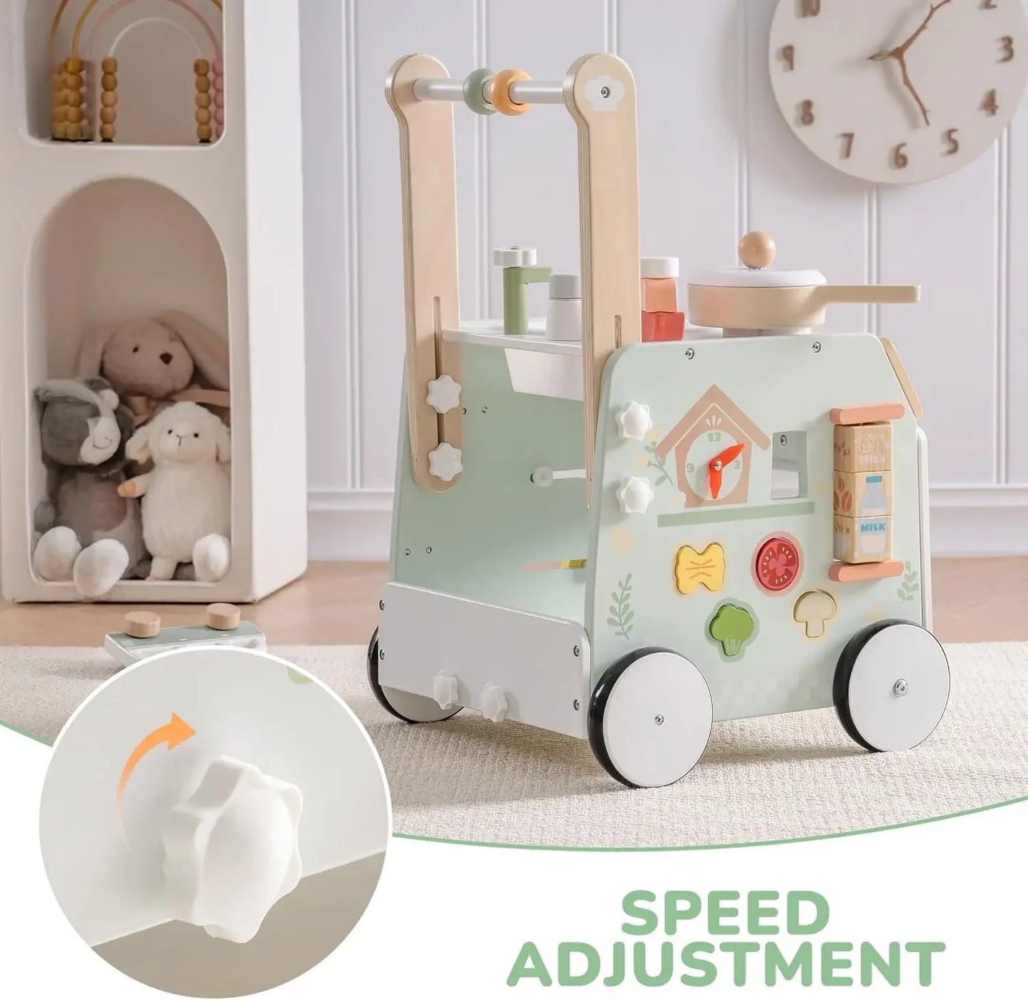 Robud Adjustable Height Wooden Baby Walker Push Toy For Early Walking