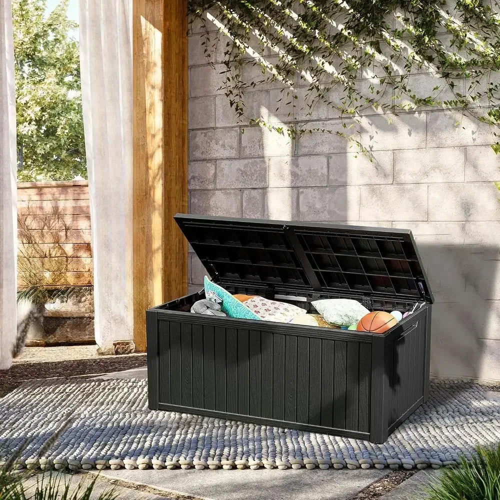 270 Gallon Waterproof UV-Resistant Outdoor Storage Box for Deck, Cushions, and Pool Accessories - Black