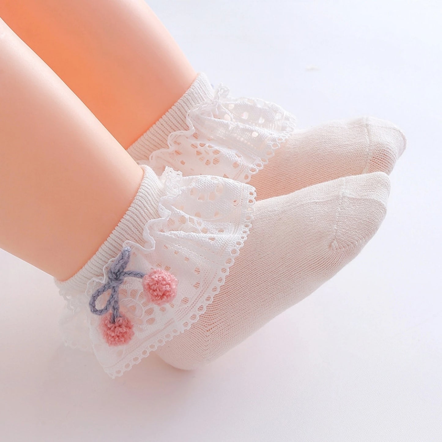 Premium Baby Girls Lace Trim Bow Ankle Socks Soft Ruffle Style