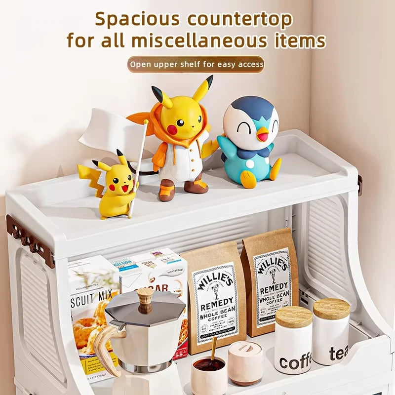 Large Foldable Flip-Top Transparent Storage Cabinet with Wheels, Space-Saving Mobile Home Organizer
