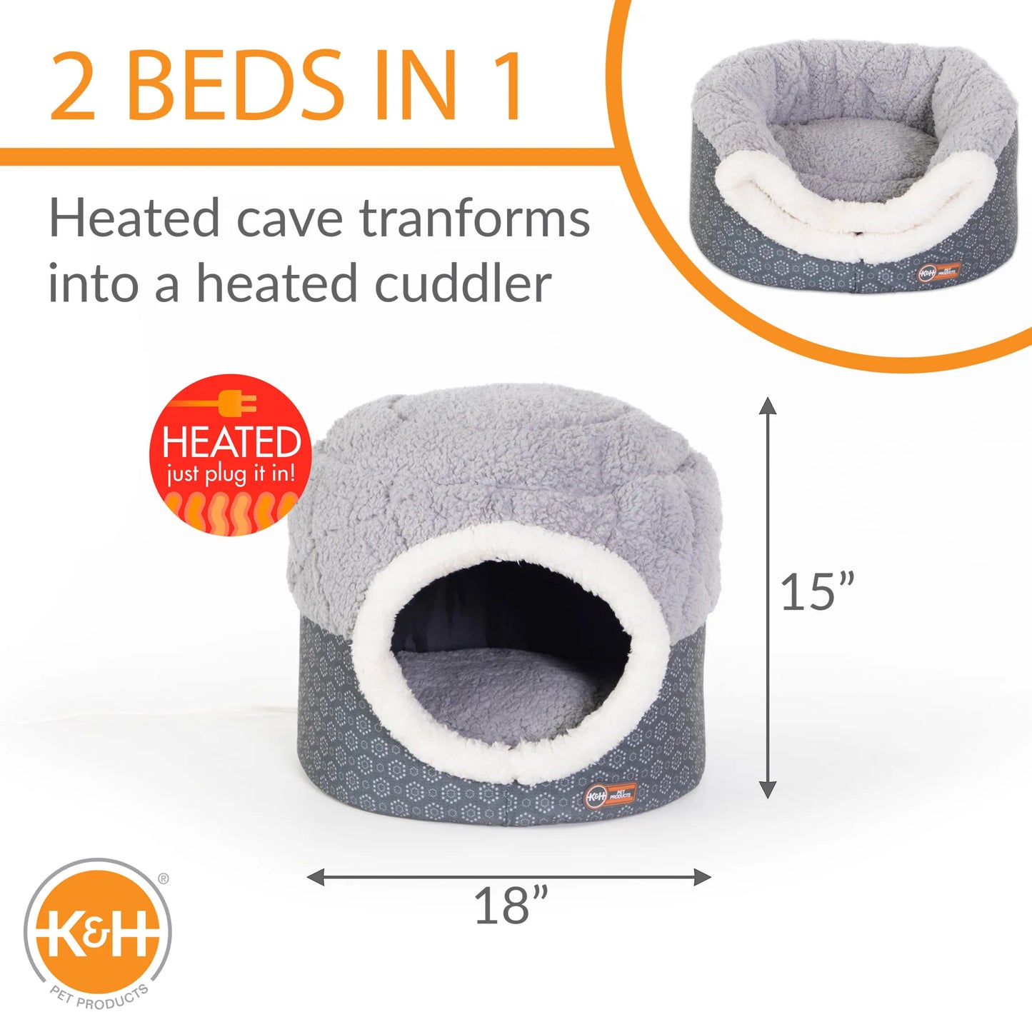 Heated Cat Bed with Thermo-Pet Nest Design Gray Small Size 18 x 15 Inches