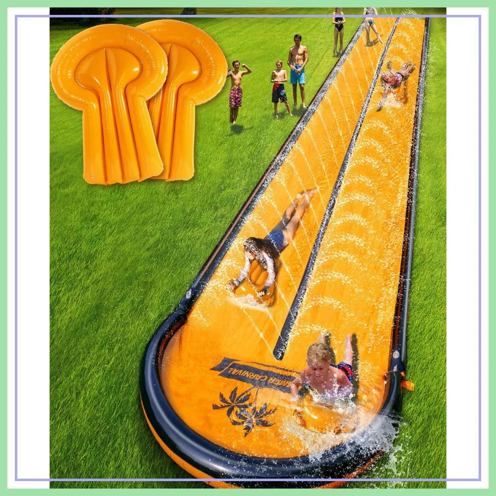 32ft Slip Water Slide for Kids & Adults, Extra Long Backyard Water Slide with Pool and 2 Inflatable Bodyboards, Summer Outdoor Water Toys
