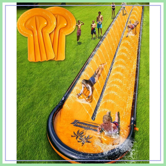 32ft Slip Water Slide for Kids & Adults, Extra Long Backyard Water Slide with Pool and 2 Inflatable Bodyboards, Summer Outdoor Water Toys